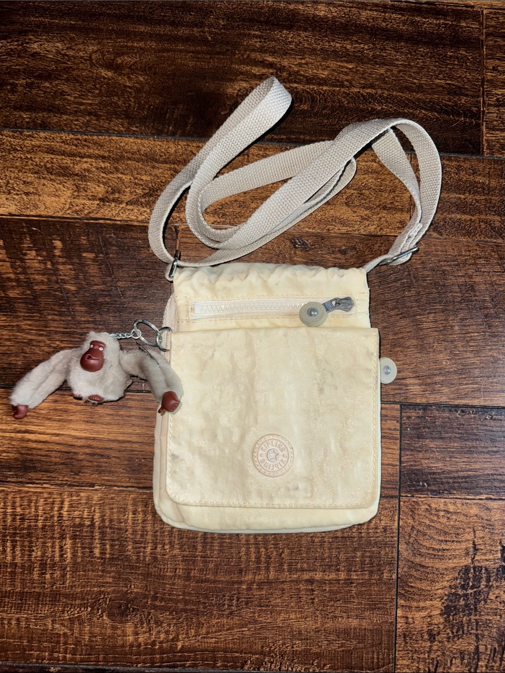 Kipling Light Beige Crossbody Messenger with Monkey Charm